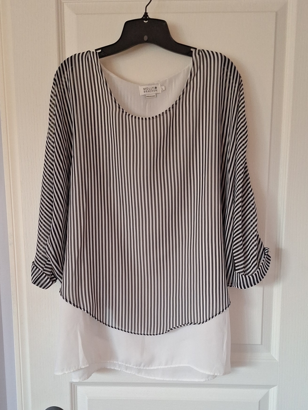 Molly Bracken Black and White Vertical Stripe Layered Blouse